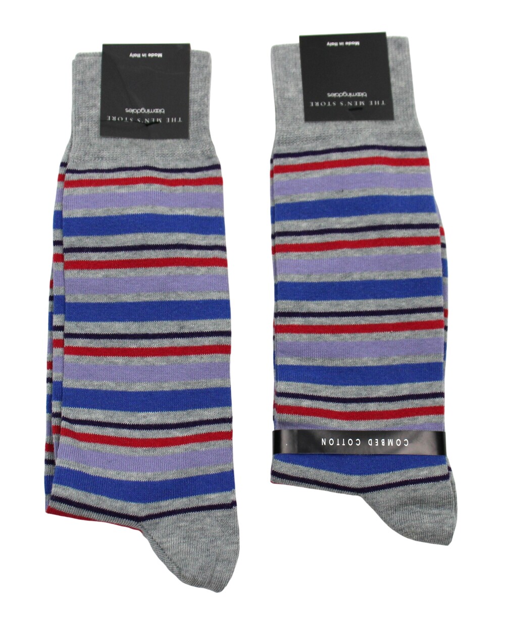 The Men's Store Socks Mens 10-13 Grey Stripe Dress 2 Pack Mid Calf Made In Italy